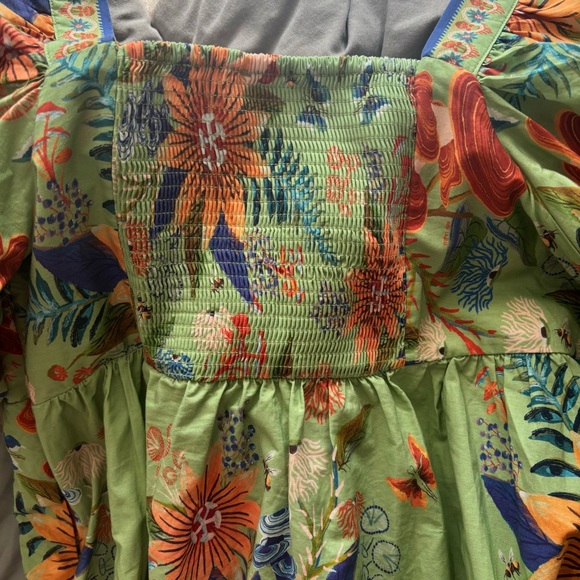 Farm Rio Green Puff Sleeve Bright Yard Mini Dress - Picture 8 of 10